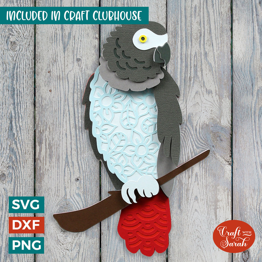 African Grey Parrot SVG | Layered 3D Parrot Bird Cutting File