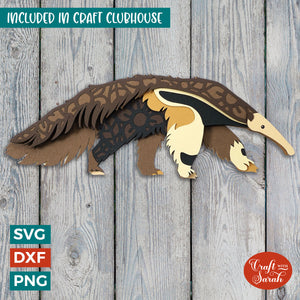 Anteater SVG | 3D Layered Anteater Rainforest Animal SVG