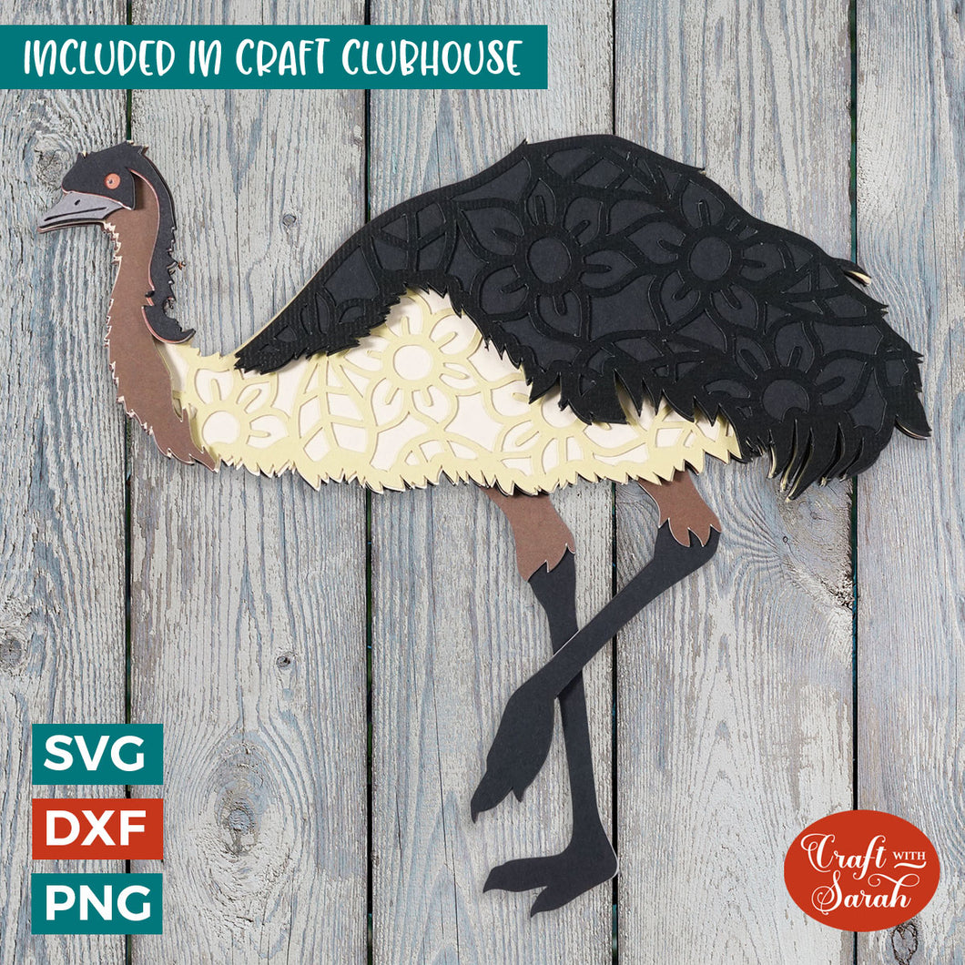 Emu Bird SVG | 3D Layered Australian Emu Cut File