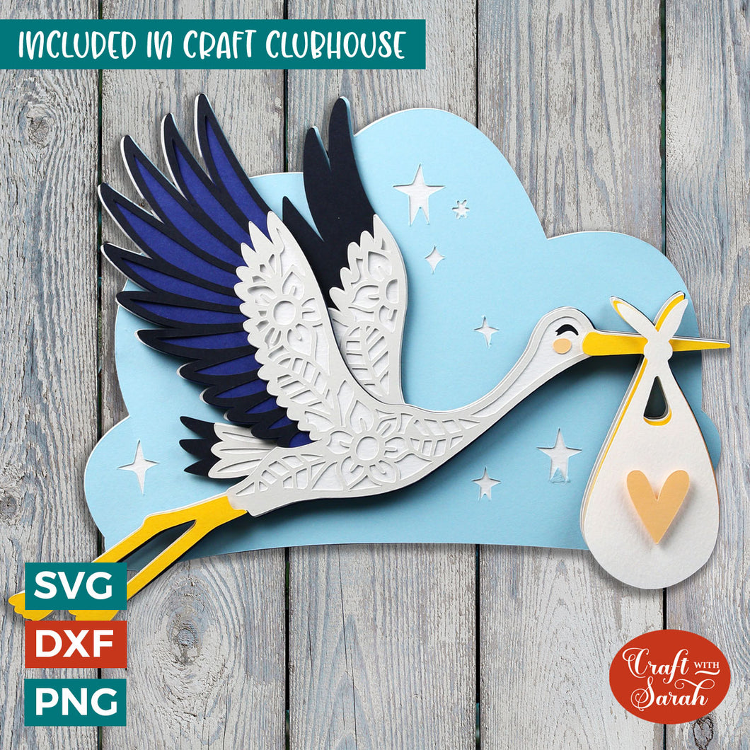 Baby & Stork SVG File | Layered New Baby Stork Cutting File