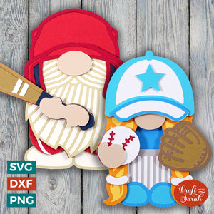 Baseball Gnomes Pair SVG | Layered Baseball Gnomes SVG