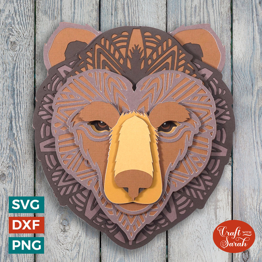 Bear Mandala Head SVG | Layered Bear Mandala Head Cutting File