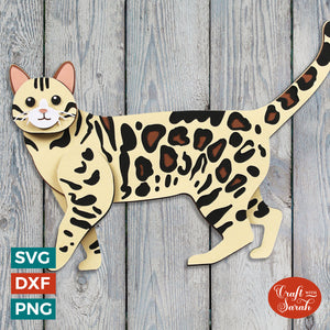 Bengal Cat Layered SVG | Layered Bengal Leopard Cat Cutting File