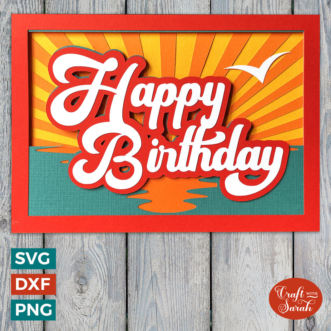 Happy Birthday Greetings Card Cutting File with Sunset