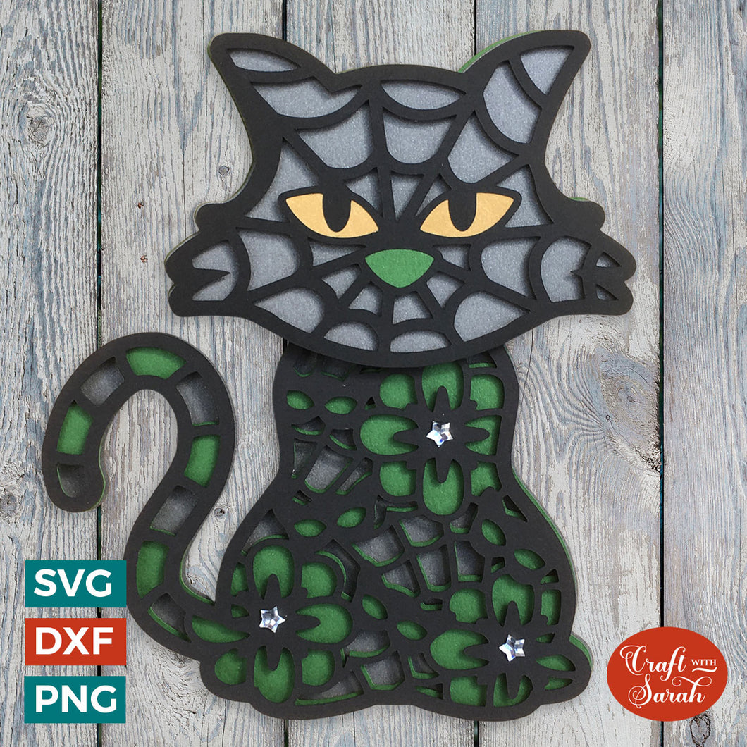 Black Cat Layered SVG | Halloween Cat Cutting File