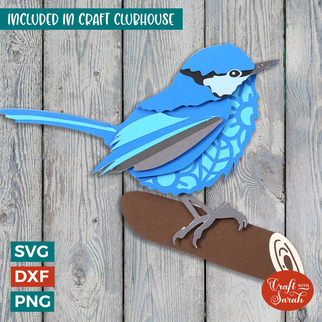Blue Fairy Wren SVG  Layered Blue Fairy Wren Bird Cutting File – Craft  with Sarah