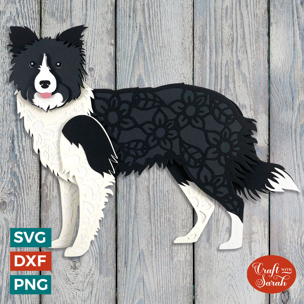 Border Collie SVG (2) | Layered Collie with Pointed Ears Cutting File
