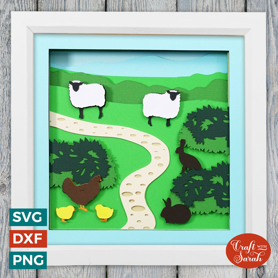 Spring Animals in Meadow | Layered Easter Shadow Box SVG