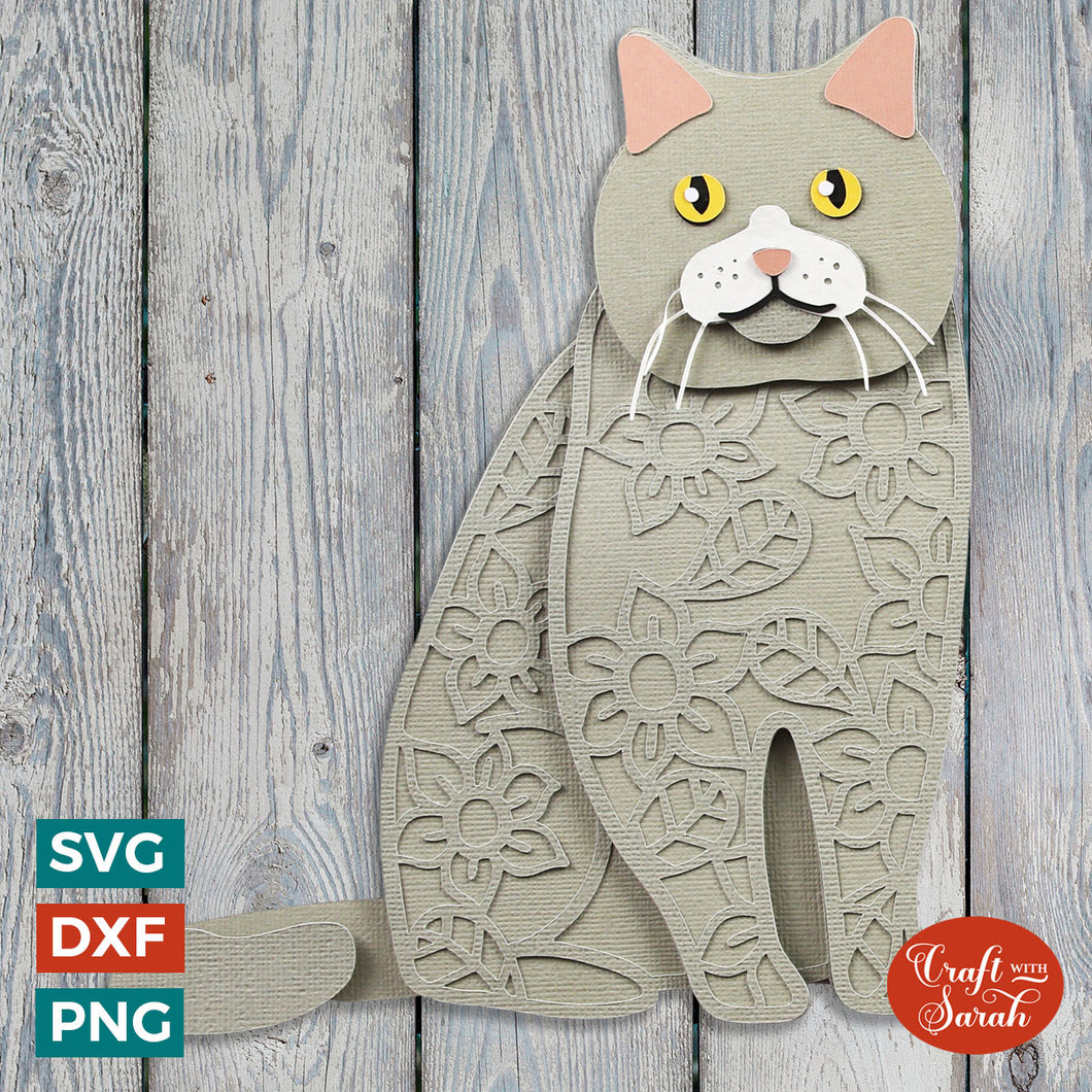 British Shorthair Cat Layered SVG | Layered Blue Grey Cat Cutting File