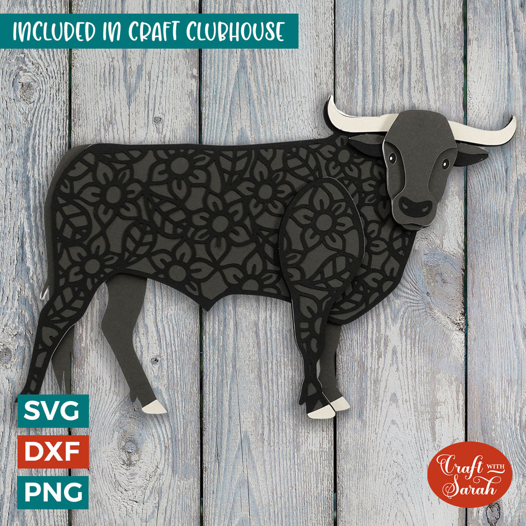 Bull SVG | Layered Bull with Horns Cutting File