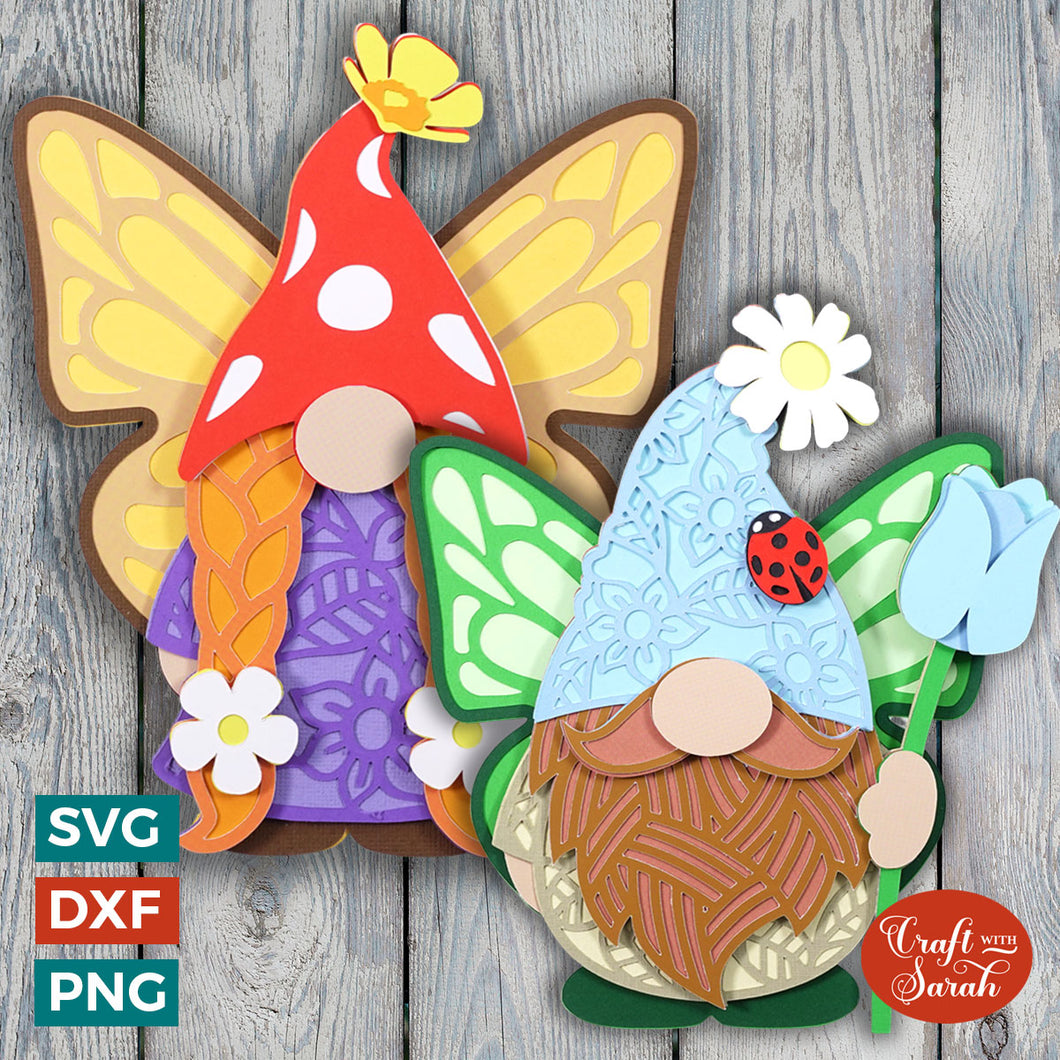 Butterfly Gnomes Pair SVG | Layered Butterfly Gnomes SVG