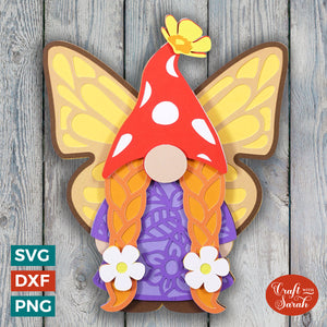 Butterfly Gnome SVG | Layered Female Butterfly Gnome SVG