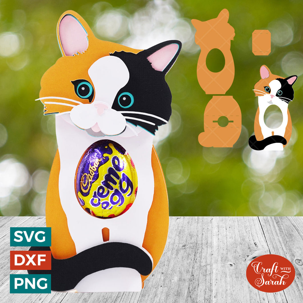 Calico Kitten Egg Holder SVG | Easter Calico Kitten Chocolate Egg Holder