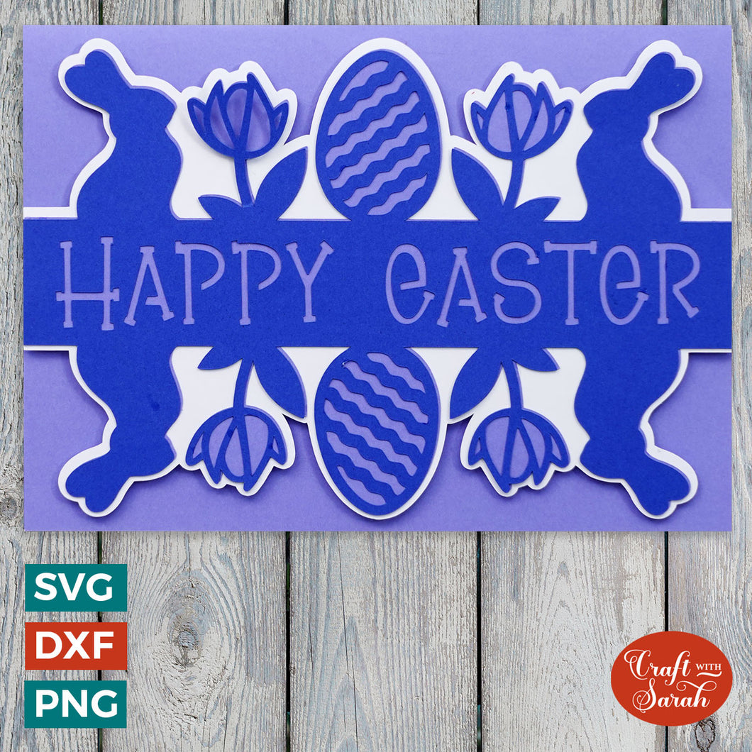 Blue Border Easter Greetings Card | Layered Easter Card SVG