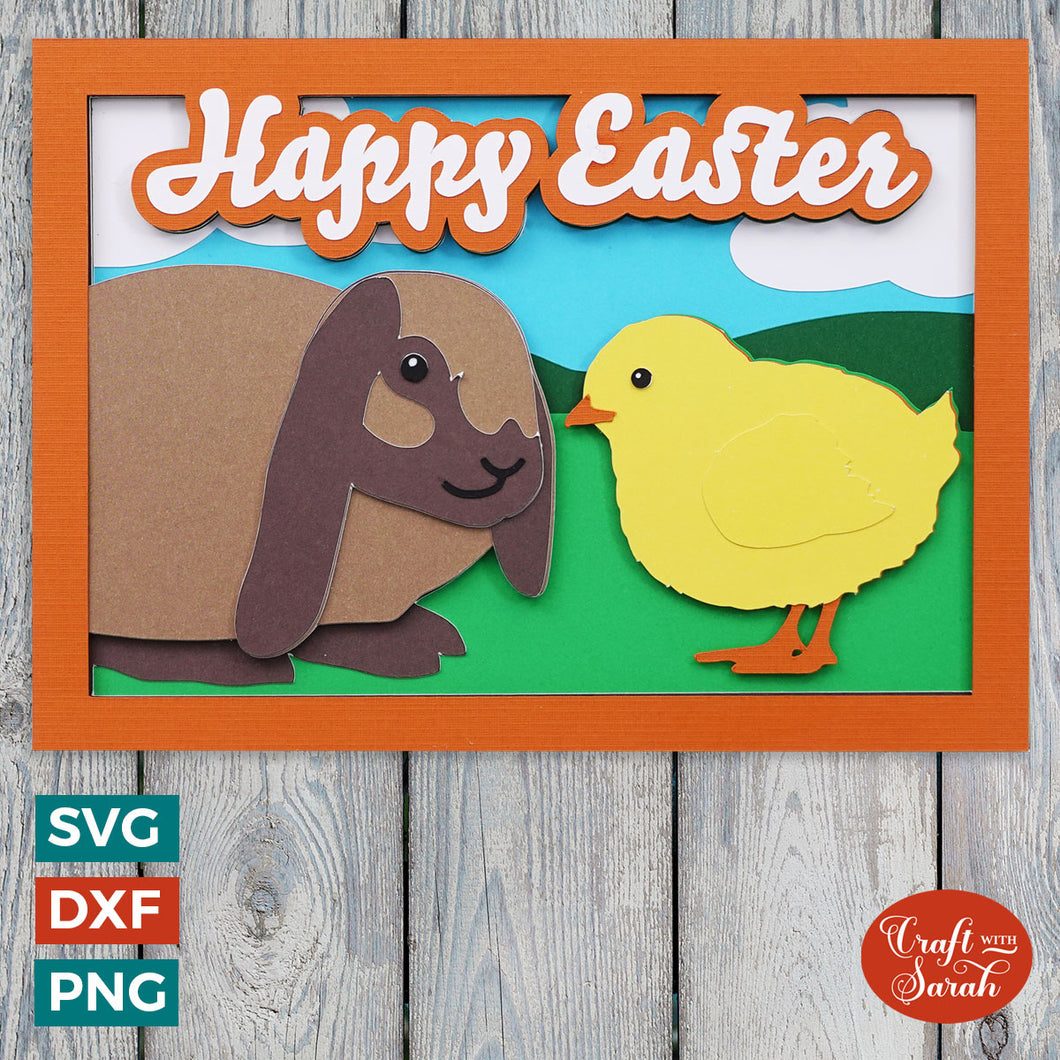 Rabbit & Chick Greetings Card | Layered Easter Card SVG