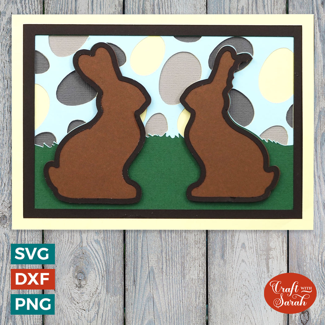 Chocolate Bunnies Greetings Card | Layered Easter Card SVG