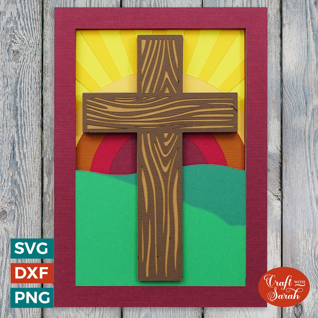 Sunrise Cross Greetings Card | Layered Easter Card SVG