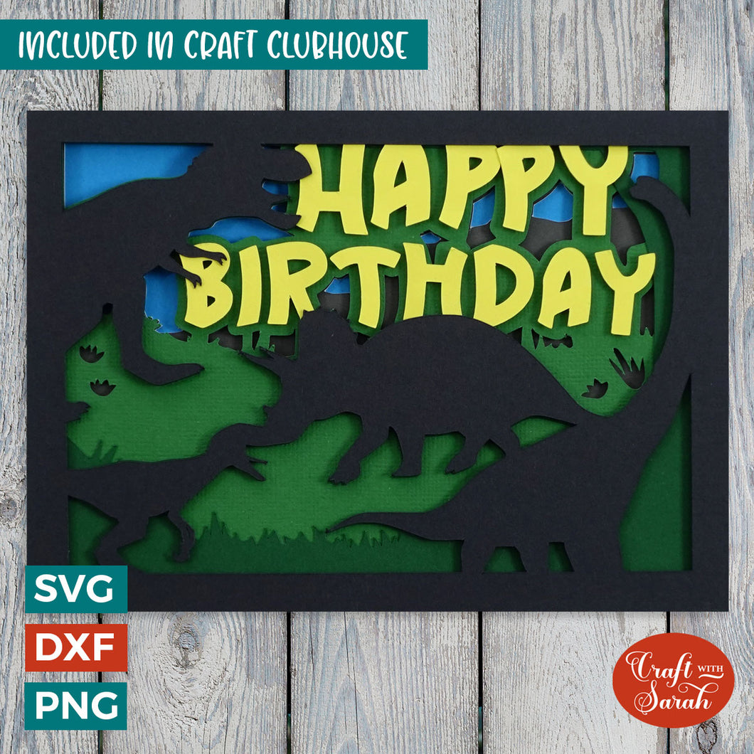 Birthday Dinosaurs Greetings Card Cut File