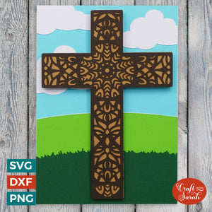 Mandala Cross Greetings Card | Layered Easter Card SVG