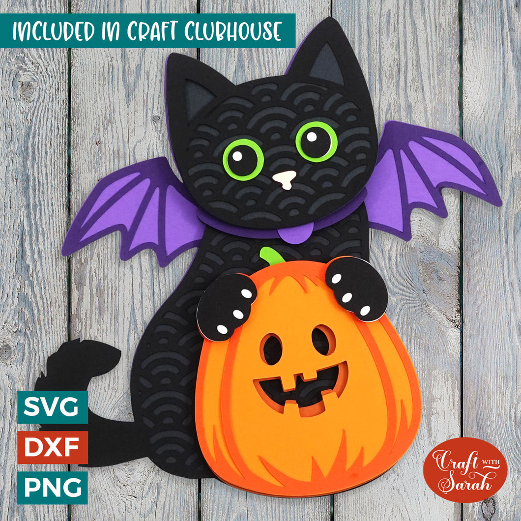 Halloween Cat with Wings | Layered Black Cat SVG