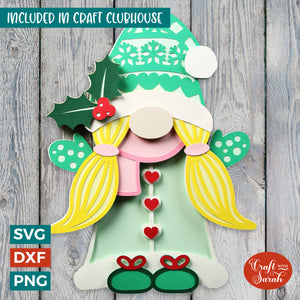 Christmas Gnome SVG File | Layered Female Christmas Gonk Cutting File