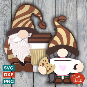 Coffee Gnomes Pair SVG | Layered Coffee Gnomes SVG
