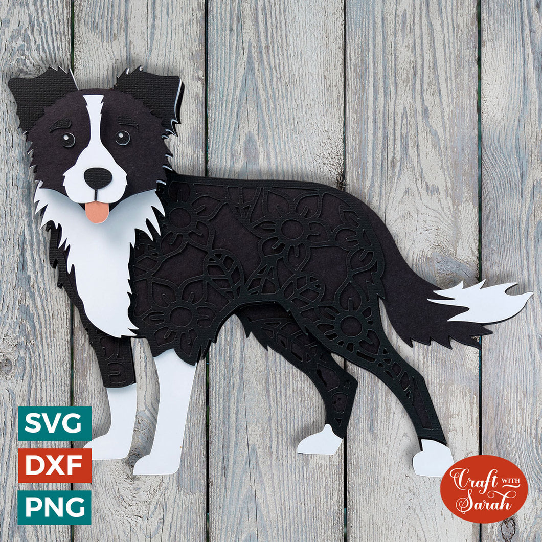 Collie Dog SVG (1) | Layered Border Collie with Floppy Ears Cutting File