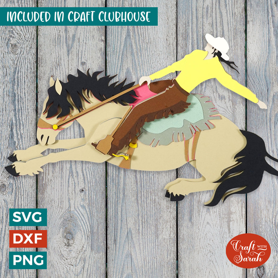 Cowgirl SVG | 3D Layered Bucking Horse SVG