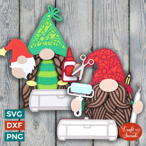 Crafting Gnomes Pair SVG | Layered Crafting Gnomes SVG