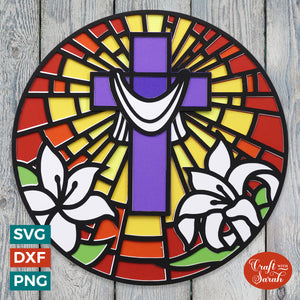 Stained Glass Easter Cross SVG | 3D Easter SVG