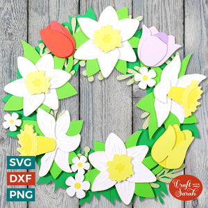 Spring Flowers Wreath Layered SVG | Giant Daffodils Easter Wreath