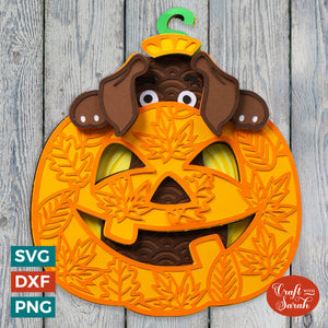 Halloween Dog in Pumpkin SVG | 3D Peeking Puppy SVG