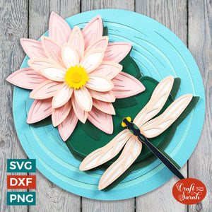 Dragonfly SVG | Layered Dragonfly and Lily Flower SVG