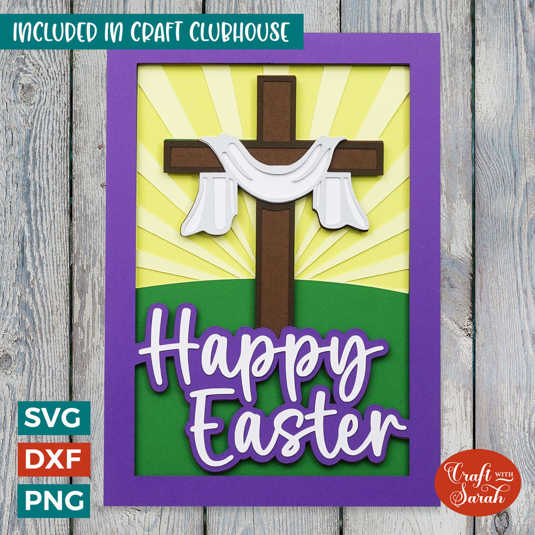 Happy Easter Cross Greetings Card | Layered Easter Card SVG