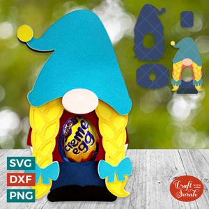 Gnome Egg Holder SVG | Female Easter Gnome Chocolate Egg Holder