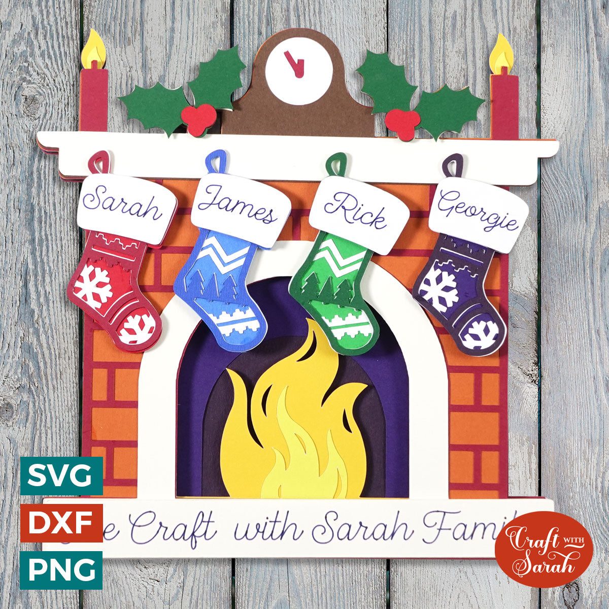 Gift Card Holder SVG, Christmas Fireplace Gift Card Template