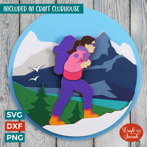 Hiker SVG | Layered Hiking Woman in the Mountains Cutting File