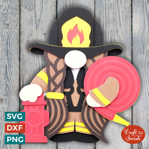 Firefighter Gnome SVG | Layered Female Firefighter Gnome SVG