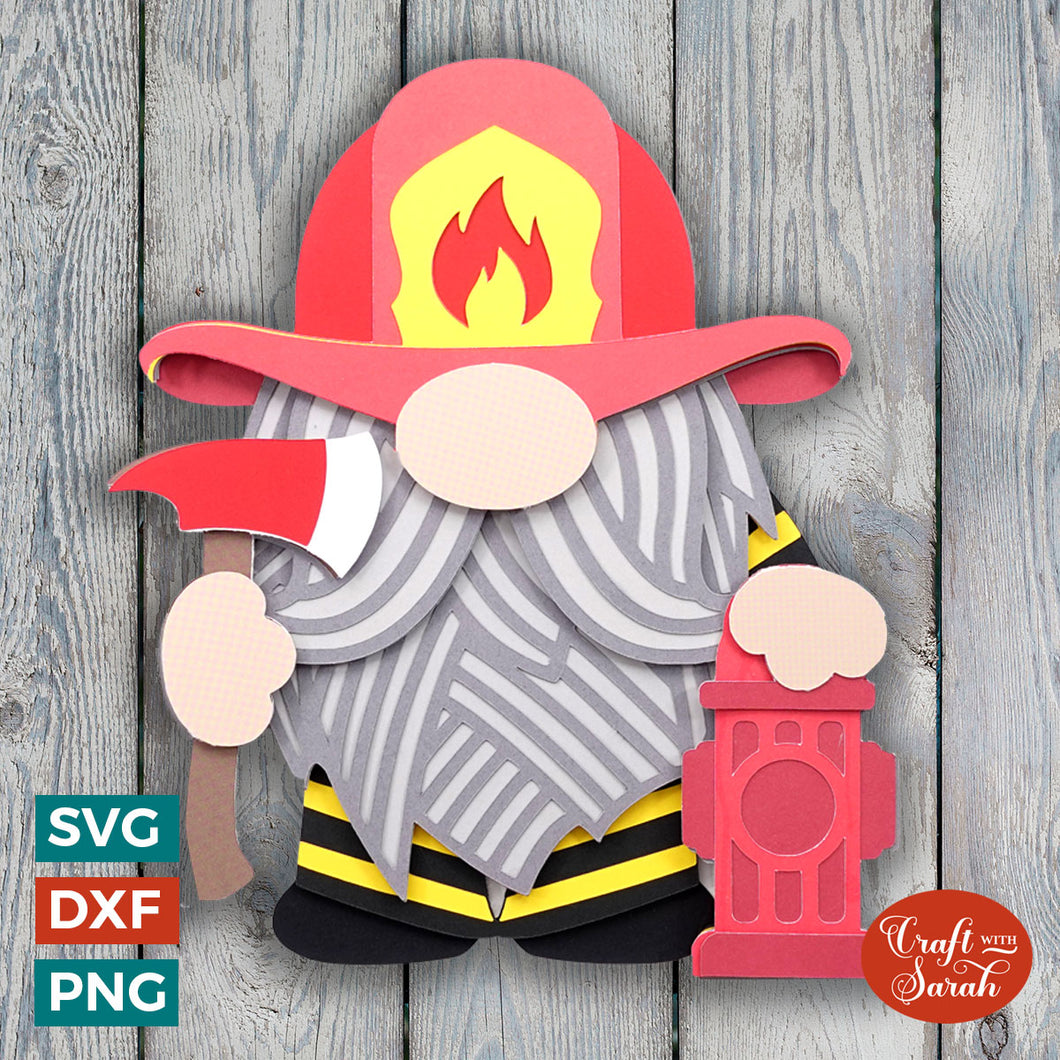 Firefighter Gnome SVG | Layered Male Firefighter Gnome SVG