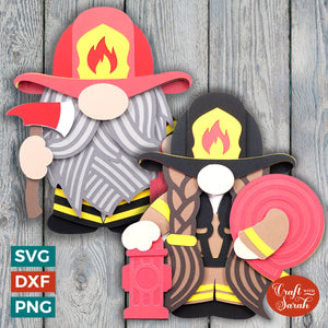 Firefighter Gnomes Pair SVG | Layered Firefighter Gnomes SVG