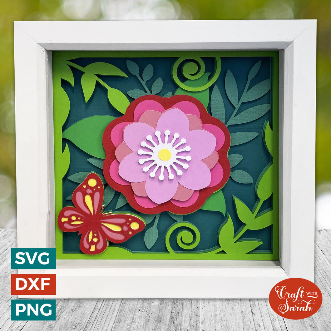 Flower & Butterfly Shadow Box SVG File | Layered Floral Cutting File