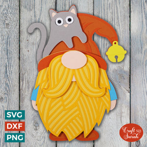 Cat Lover Gnome SVG | Layered Male Cat Gnome SVG