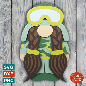 Soldier Gnome SVG | Female Soldier Gnome Cut File