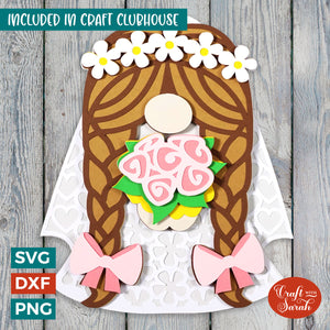 Wedding Gnome SVG | Layered Bride Gnome Cut File