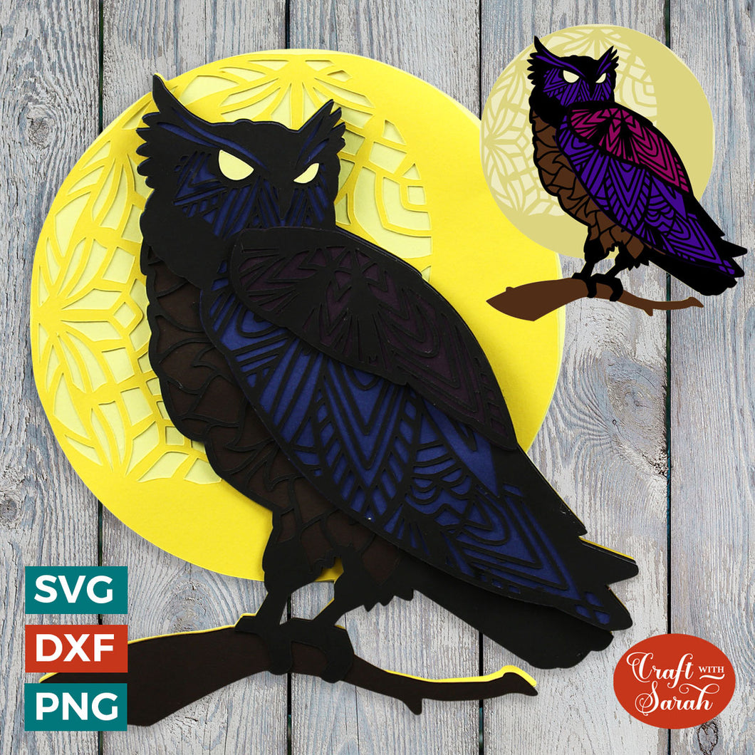 Gothic Owl Layered SVG | 3D Halloween Owl SVG