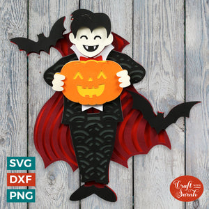 Halloween Vampire SVG | 3D Little Vampire with Pumpkin SVG