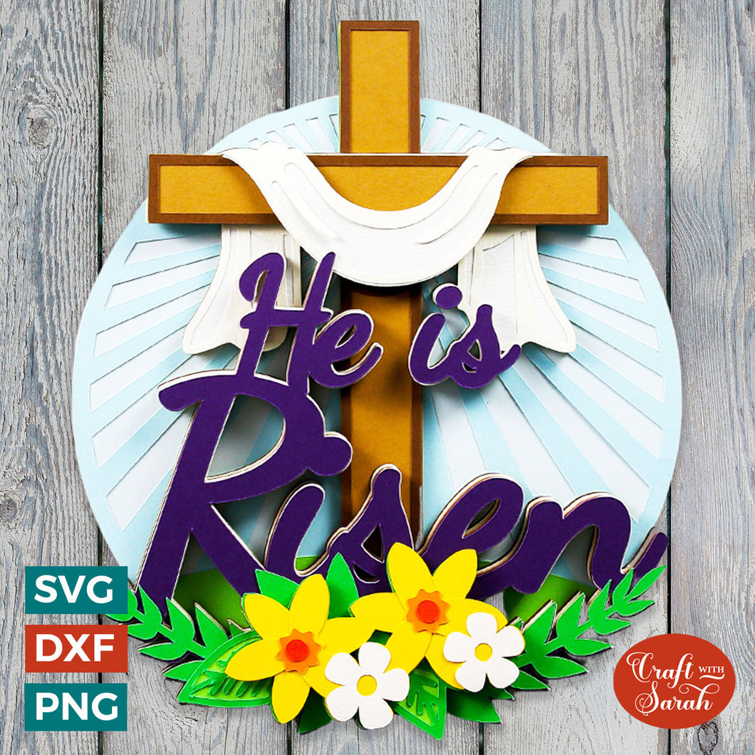 He is Risen SVG File | Layered Easter Cross Cutting File