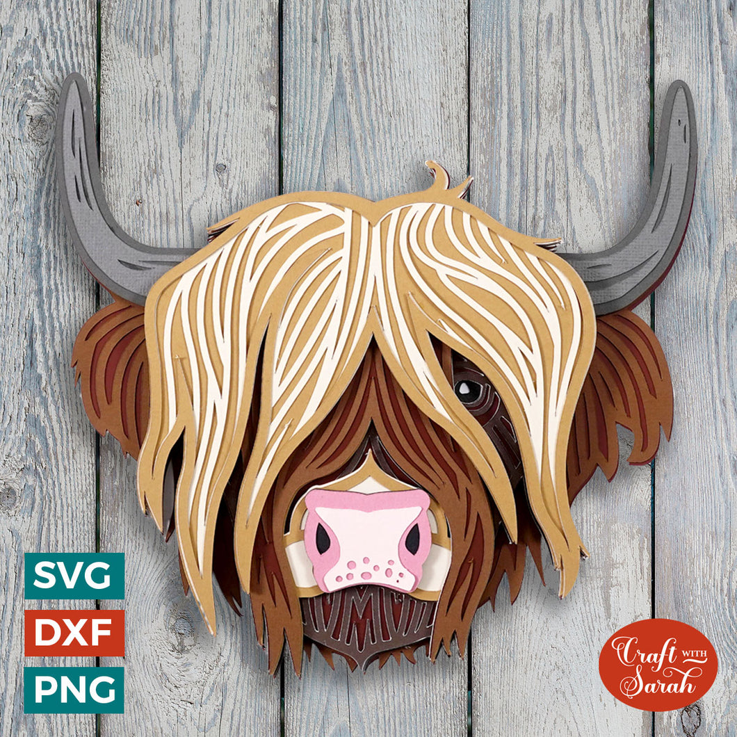 Highland Cow Mandala Head SVG | Layered Highland Cow Mandala Head Cutting File