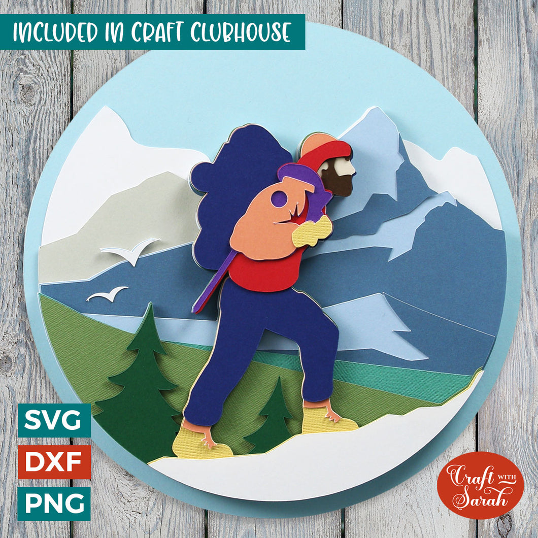 Hiker SVG | Layered Hiking Man in the Mountains Cutting File