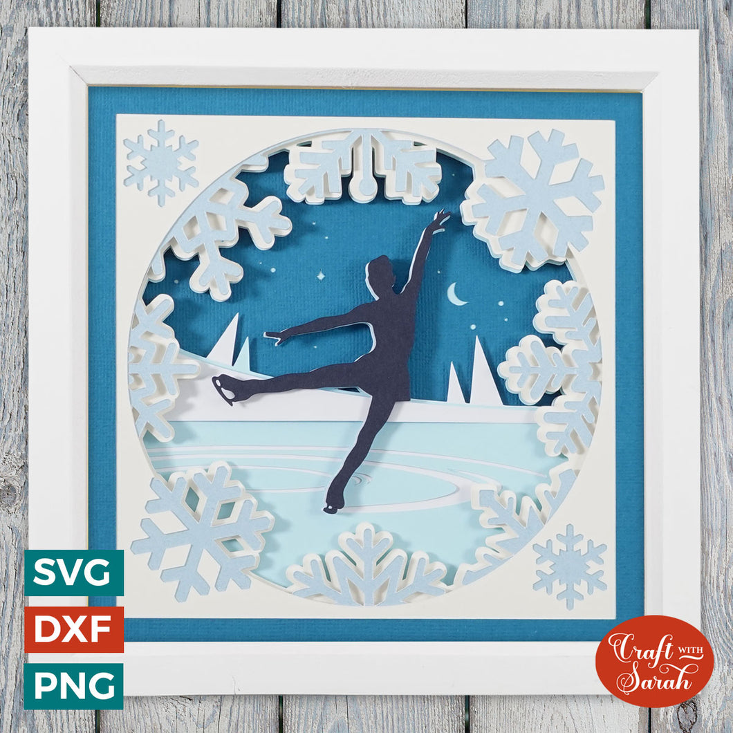 Ice Skating Shadow Box | Winter Ice Skater Cutting File